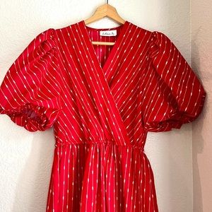 Vintage 70s/80s Puff Sleeve Liz Roberts, Inc. Red Dress Size 9-10